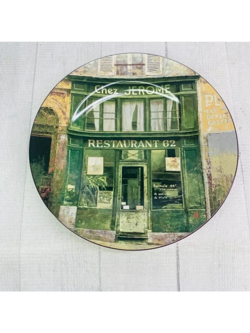 Sakura STOREFRONTS Multimotif French Stores Stoneware Salad Plates Set 4 Boxed